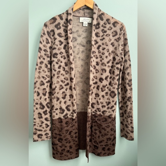 PLY Cashmere Animal Print Open Front Cardigan Size S - Picture 2 of 4